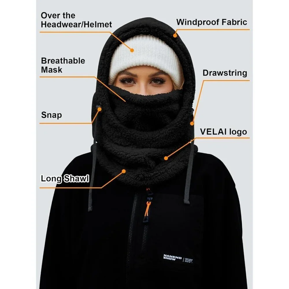 Women's Black Winter Face Masks Windproof Scarf Cold Weather Hat Neck Warmer